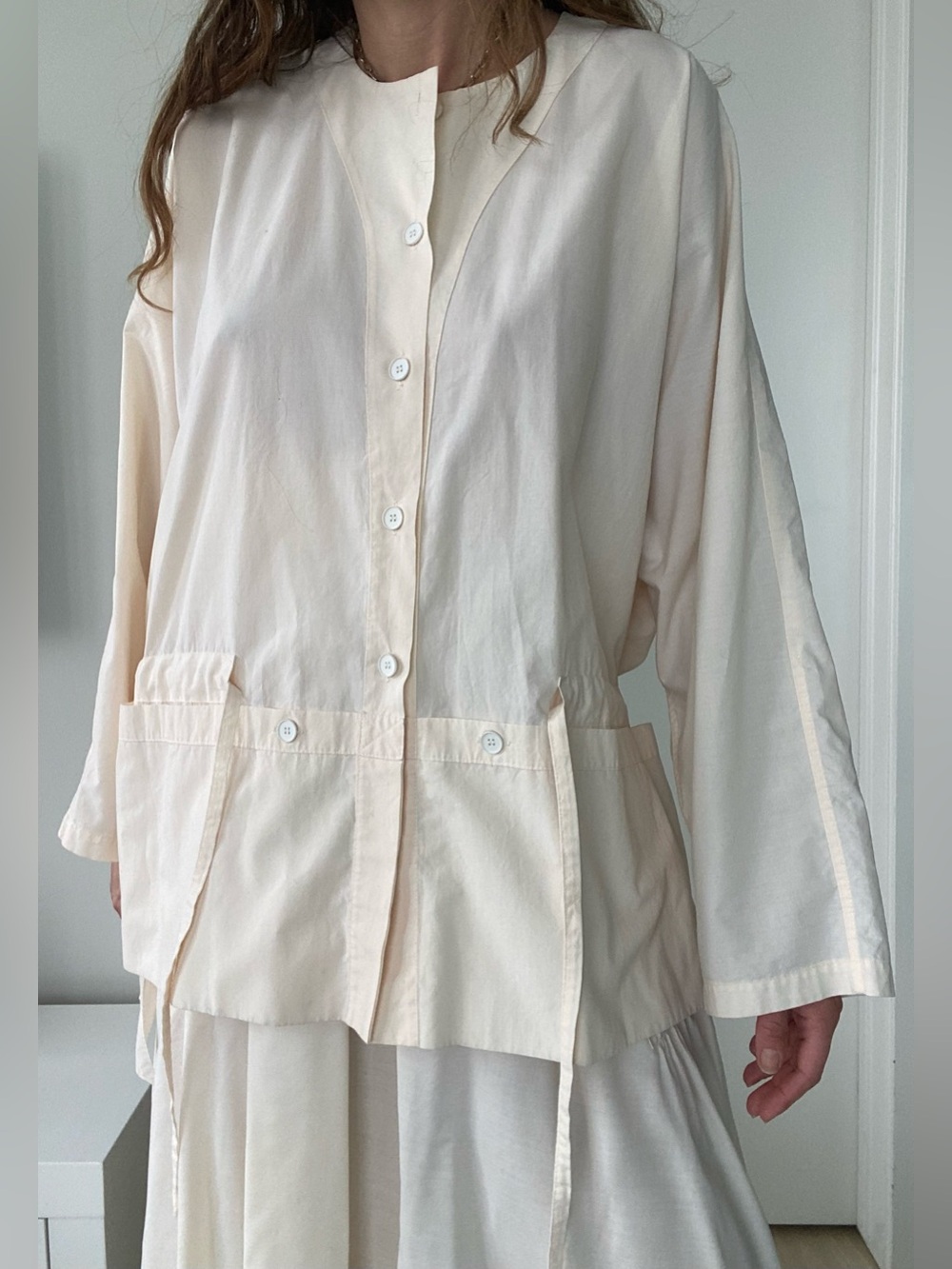 Lagen Look unlabelled 100% Cotton 2 piece cream colour top and skirt size S & L - Picture 6 of 10